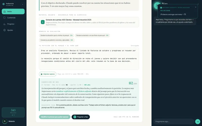 Corrección en tiempo real de un ejercicio
